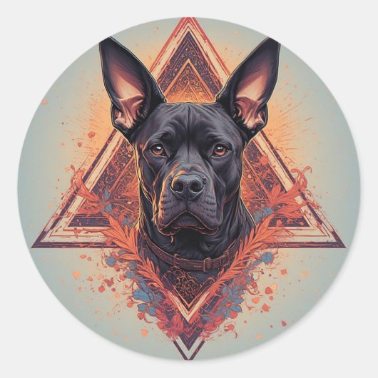 Gestileerd zwart-hond portret ronde sticker (Voorkant)