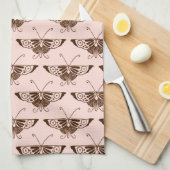 Gestileerde Art Deco vlinder - chocolade en perzik Theedoek (Quarter Fold)