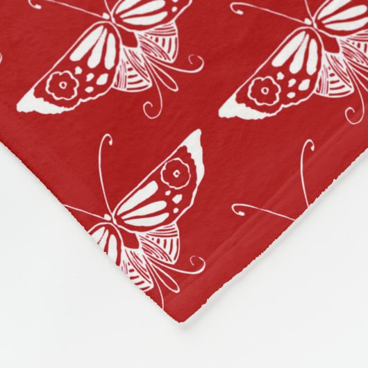 Gestileerde Art Deco vlinder - donkerrood en wit Fleece Deken (Hoek)