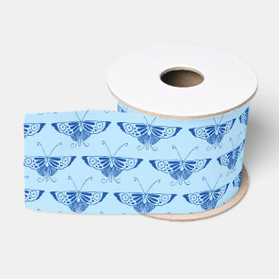 Gestileerde Art Deco vlinder - kobalt en bleekblau Grosgrain Lint