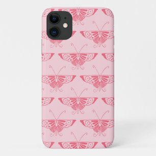 Gestileerde Art Deco vlinder - koraalroze iPhone 11 Hoesje