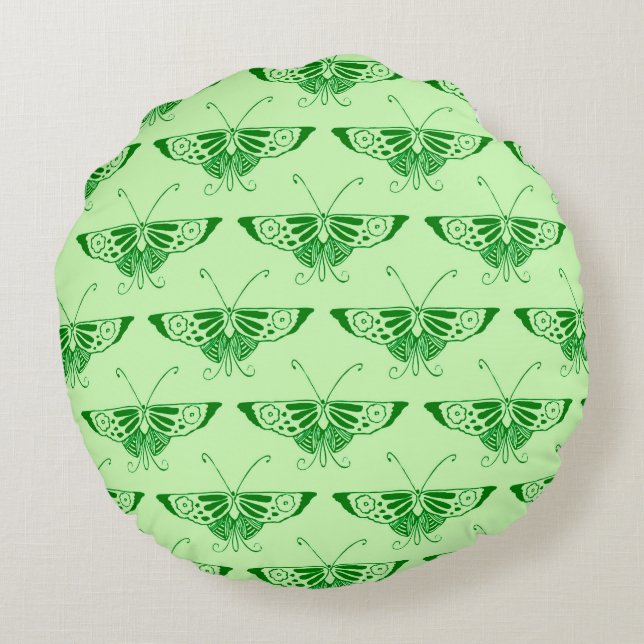 Gestileerde Art Deco vlinder - smaragdgroen Rond Kussen (Achterkant)