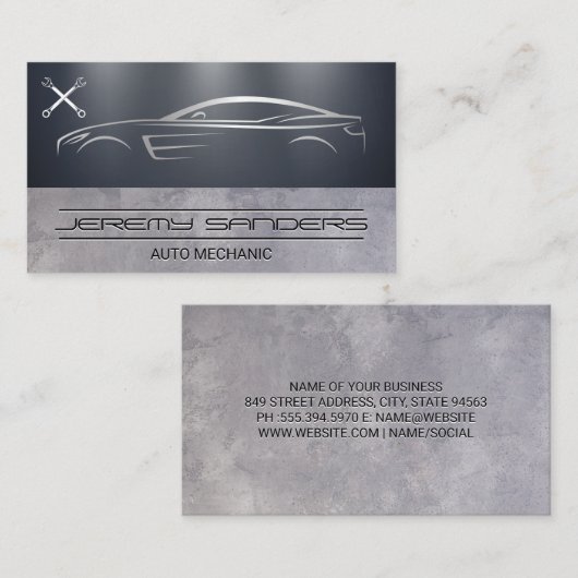 gestileerde auto | Auto Repair Wrench Logo Visitekaartje (Voorkant / Achterkant)