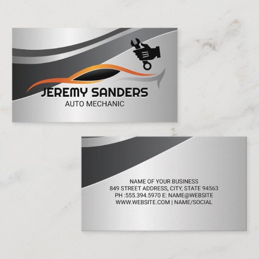 Gestileerde auto Logo | Mechanische moersleutel Lo Visitekaartje (Voorkant / Achterkant)