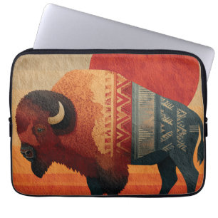 Gestileerde bizon met Indiaanse patronen Laptop Sleeve