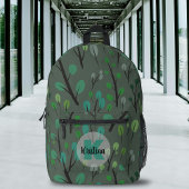 Gestileerde Bladeren Patroon op Grijze Naam en Mon Bedrukte Rugzak