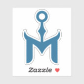 Gestileerde Blauwe Anker en Letter M Sticker (Vel)