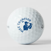Gestileerde Blauwe Golf Speler met Naam Golfballen (Voorkant)