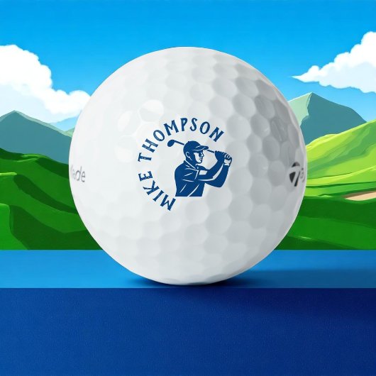 Gestileerde Blauwe Golf Speler met Naam Golfballen