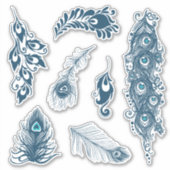 Gestileerde Blauwe Peafowl Peacock Feathers Vinyl Sticker (Voorkant)