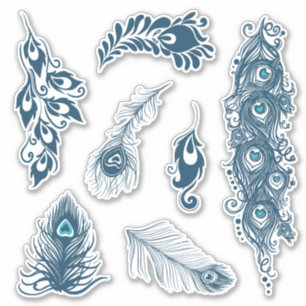 Gestileerde Blauwe Peafowl Peacock Feathers Vinyl Sticker