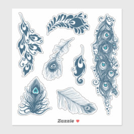 Gestileerde Blauwe Peafowl Peacock Feathers Vinyl Sticker