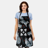 Gestileerde blauwe vossen met ingewikkelde bloemmo schort (Gedragen)