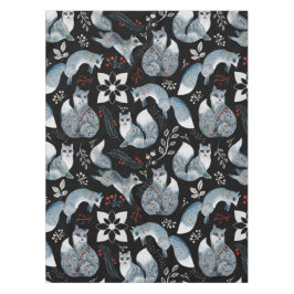 Gestileerde blauwe vossen met ingewikkelde bloemmo tafelkleed