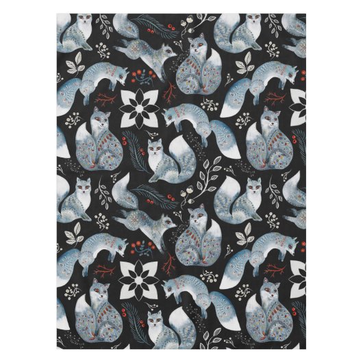 Gestileerde blauwe vossen met ingewikkelde bloemmo tafelkleed (Voorkant)