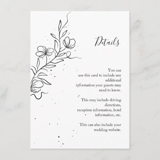 Gestileerde bloeiende tak en inktdruppels informatiekaartje (Voorkant)