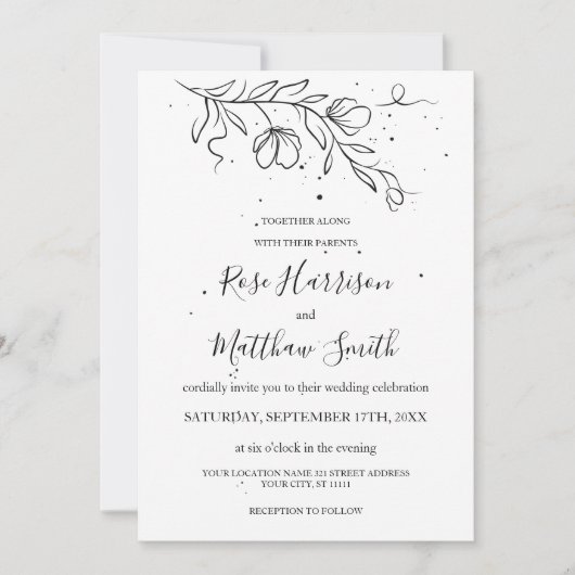 Gestileerde bloeiende tak en inktdruppels kaart (Voorkant)