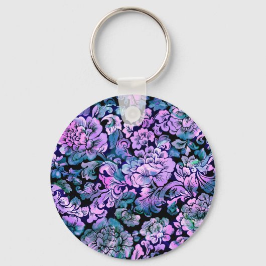 Gestileerde bloem in Paarse Sleutelhanger (Voorkant)