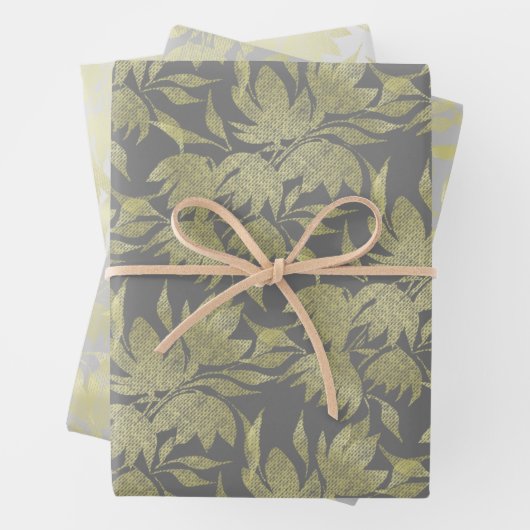 Gestileerde Bloemen Art Deco Gouden en Grijs Inpakpapier Vel (In situ)