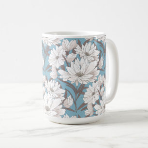 Gestileerde bloemen op een blauwe achtergrond. koffiemok