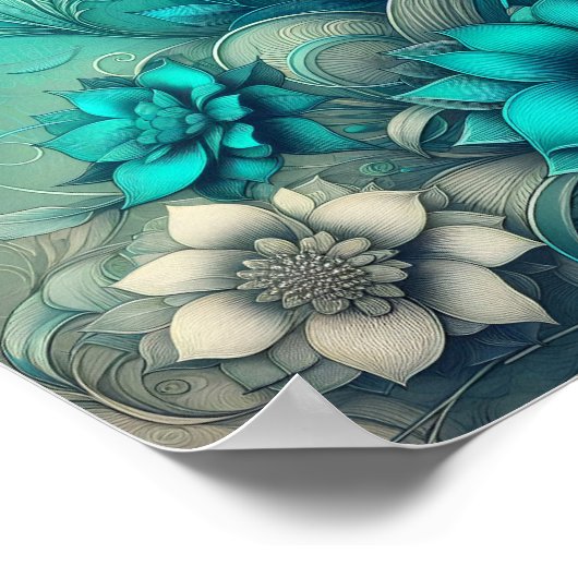 Gestileerde Bloemen Patronen Digitale Kunst Poster (Hoek)