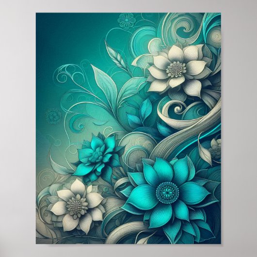 Gestileerde Bloemen Patronen Digitale Kunst Poster (Voorkant)