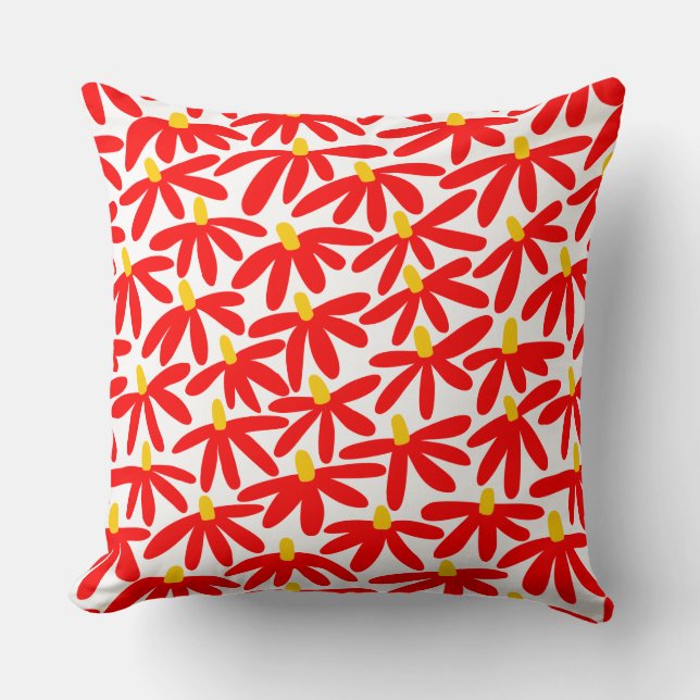 Gestileerde Bloemen - Rood, Amber en Wit Kussen (Voorkant)