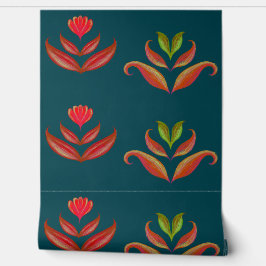 Gestileerde Bloemen Turquoise & Burnt Sinaasappel  Behang