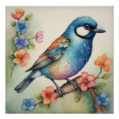 Gestileerde Bluebird en Blossoms Art Perfect Poster (Voorkant)