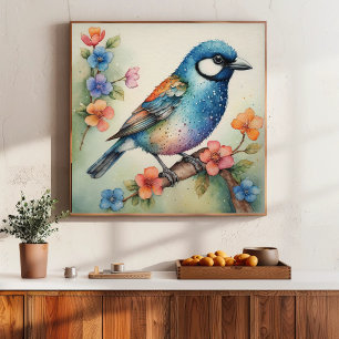 Gestileerde Bluebird en Blossoms Art Perfect Poster