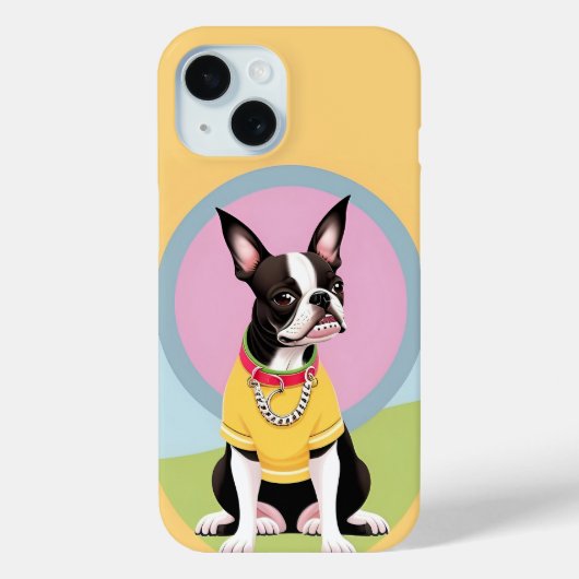 Gestileerde Boston Terrier met Gele Trui Case-Mate iPhone Case (Achterkant)