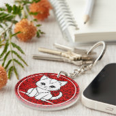 Gestileerde Cat Kitten Line Art Design-52315 Sleutelhanger (Voorkant Rechts)