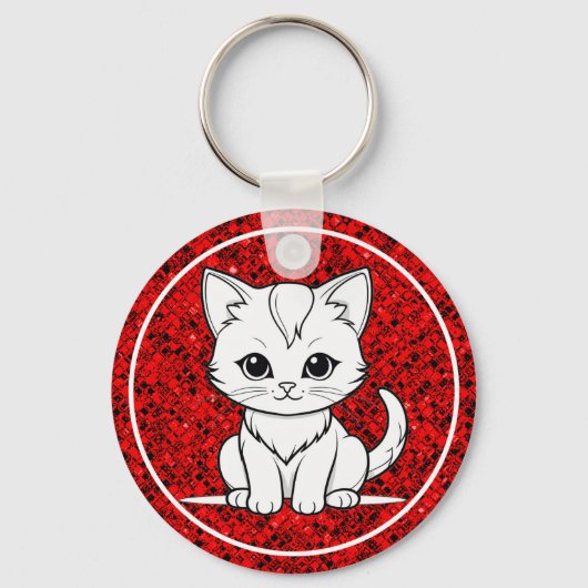 Gestileerde Cat Kitten Line Art Design-52315 Sleutelhanger (Voorkant)