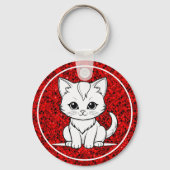 Gestileerde Cat Kitten Line Art Design-52315 Sleutelhanger (Achterkant)