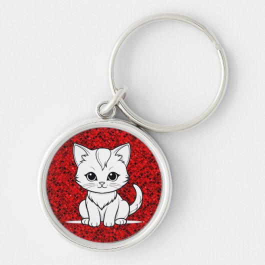 Gestileerde Cat Kitten Line Art Design-52315 Sleutelhanger (Voorkant)