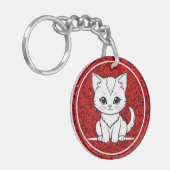 Gestileerde Cat Kitten Line Art Design-52315 Sleutelhanger (Voorkant Links)