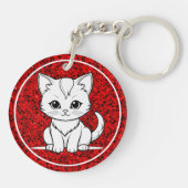 Gestileerde Cat Kitten Line Art Design-52315 Sleutelhanger (Achterkant)
