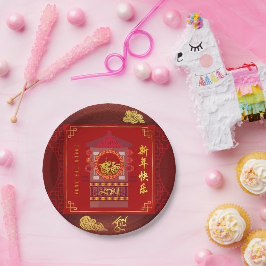 Gestileerde Chinese Palanquin Ox Jaar 2021 PP Papieren Bordje (Feest)