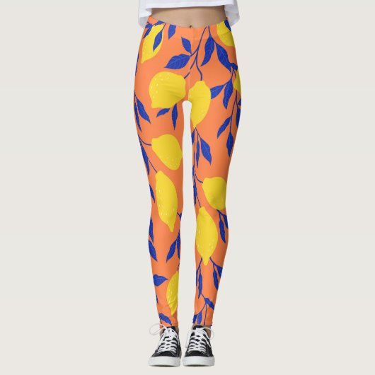 Gestileerde citroenen tropisch patroon leggings (Voorkant)