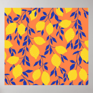 Gestileerde citroenen  tropisch patroon poster