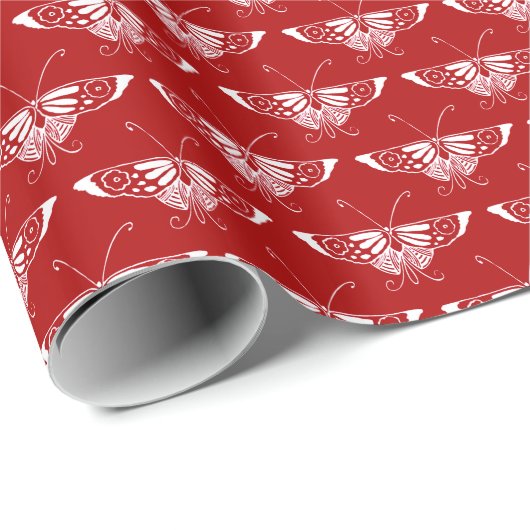 Gestileerde Deco vlinder - donkerrood en wit Cadeaupapier (Rol Hoek)