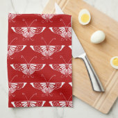 Gestileerde Deco vlinder - donkerrood en wit Theedoek (Quarter Fold)