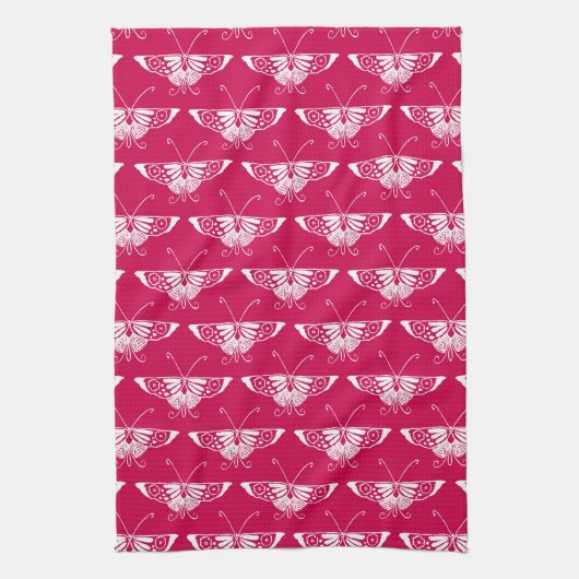 Gestileerde Deco vlinder - fuchsia roze Theedoek (Verticaal)