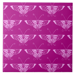 Gestileerde Deco vlinder - magenta en roze Tegeltje