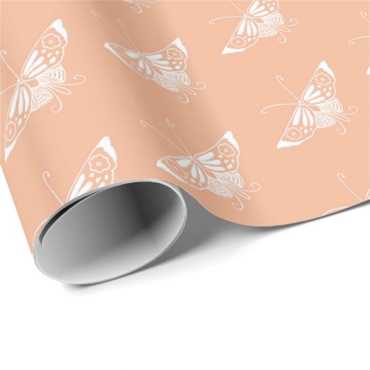 Gestileerde Deco vlinder - perzik Cadeaupapier (Rol Hoek)