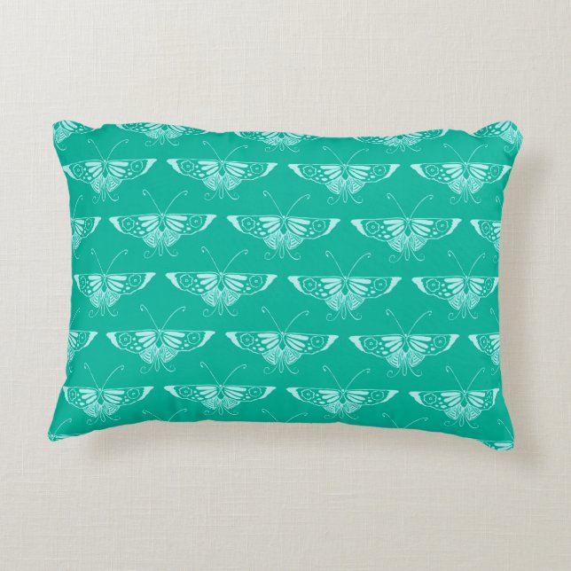 Gestileerde Deco vlinder - turquoise en aqua Accent Kussen (Achterkant)