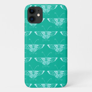 Gestileerde Deco vlinder - turquoise en aqua iPhone 11 Hoesje