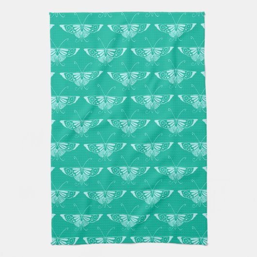 Gestileerde Deco vlinder - turquoise en aqua Theedoek (Verticaal)