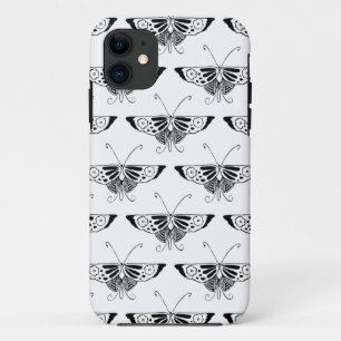 Gestileerde Deco vlinder - wit en zwart iPhone 11 Hoesje