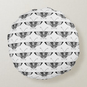 Gestileerde Deco vlinder - zwart en wit Rond Kussen